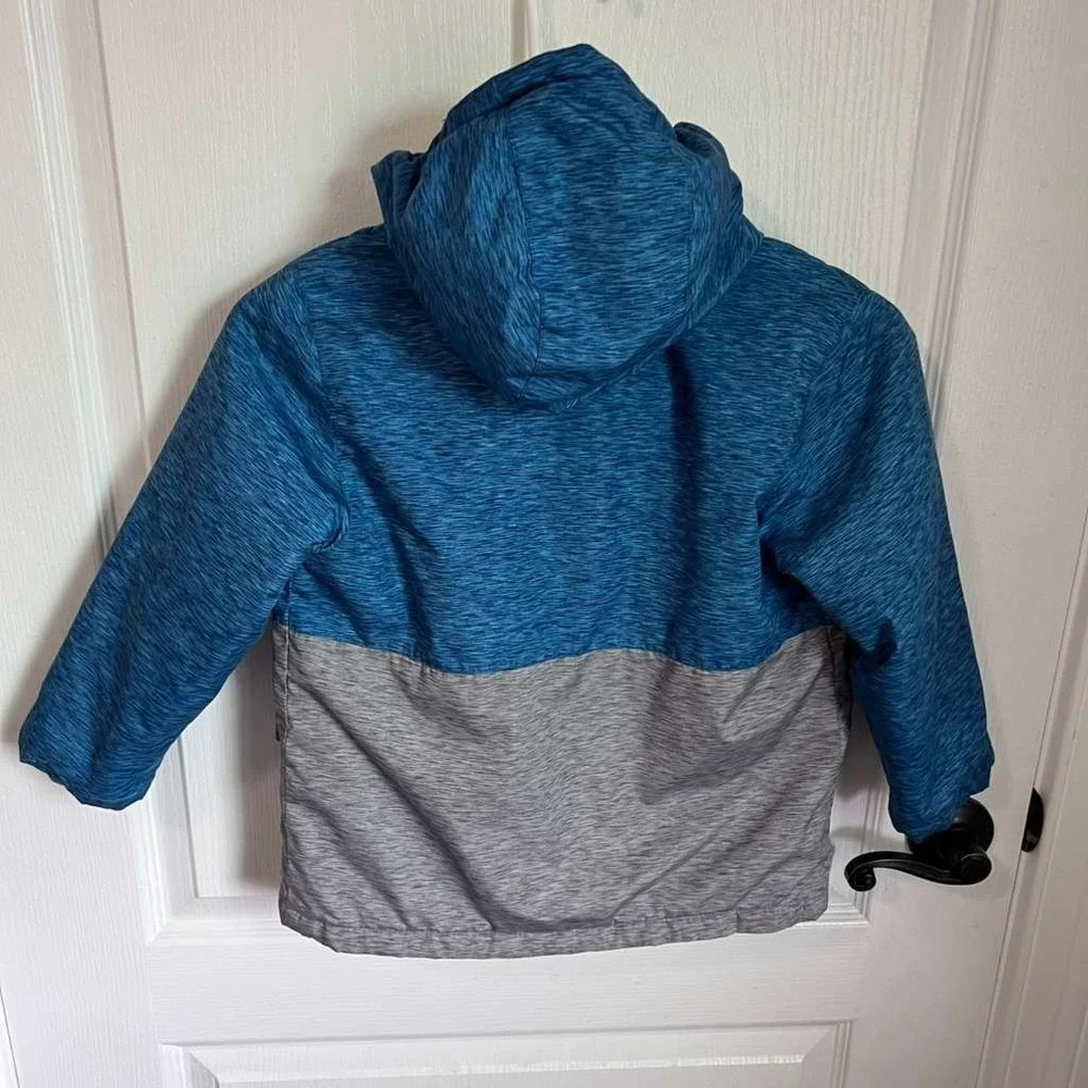 Swiss Tech Boys Blue Grey Colorblock Hooded Puffer Jacket Neon Green Lining 4T